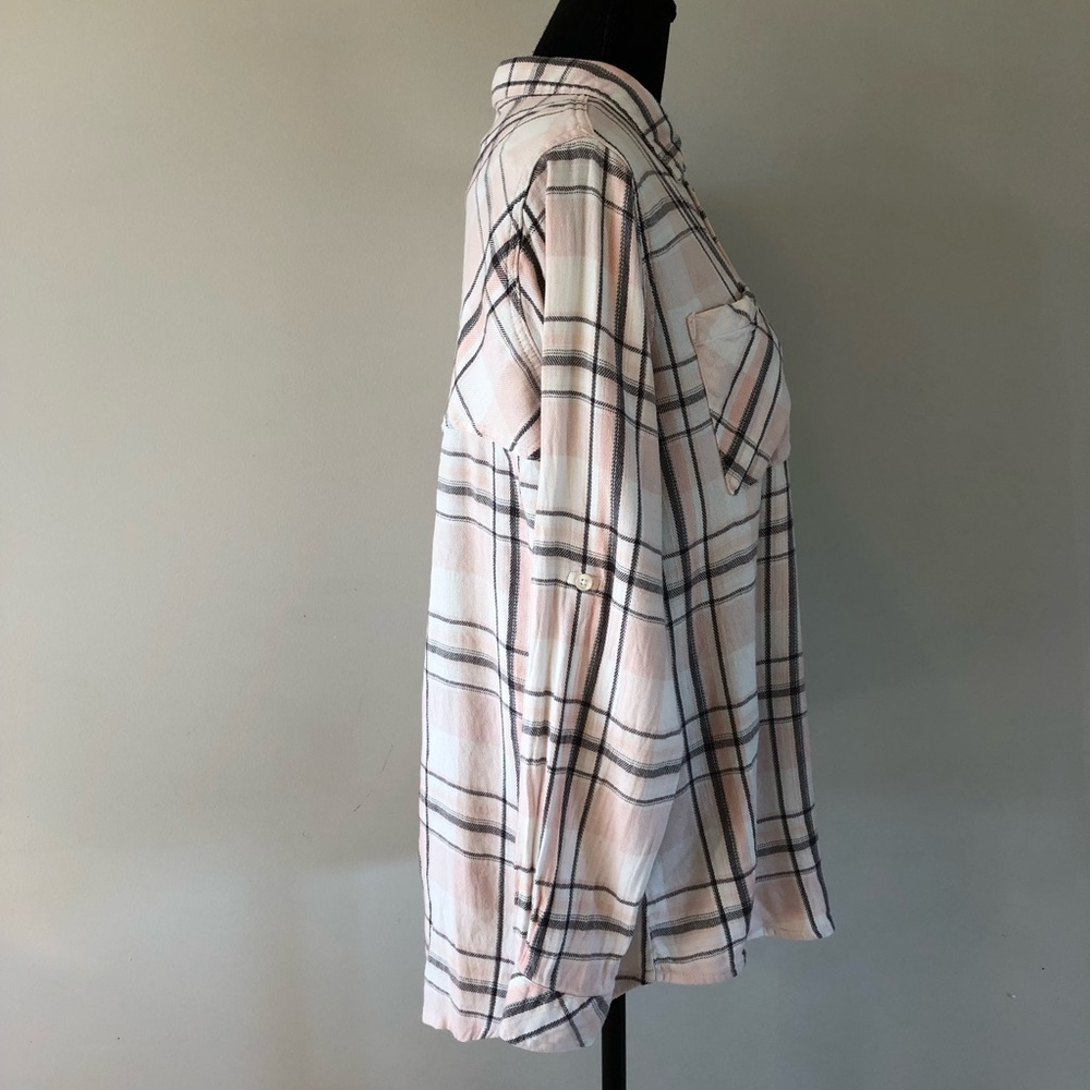Women’s Maison Coupé Pink Plaid Button down Open back Flannel Shirt size L - Picture 4 of 9